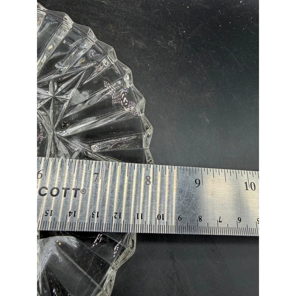 Vintage Pressed Clear Glass Fruit Medallion Plate Scalloped Starburst Edge 8in